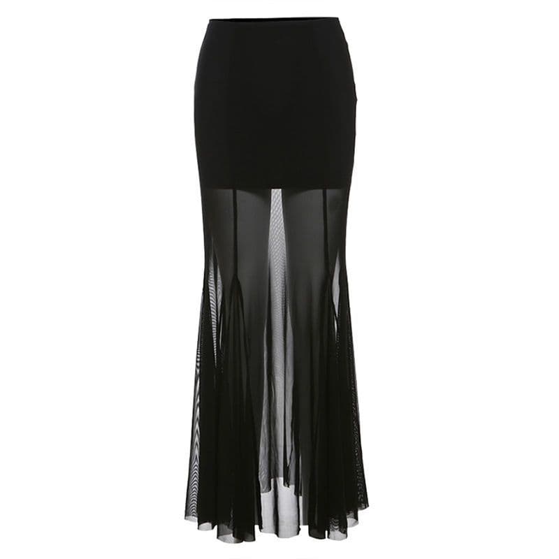 Women's Skirt Korean Style Sexy Sheer Cold Queen Aura Mesh Patchwork Tight Bodycon Versatile Skirt