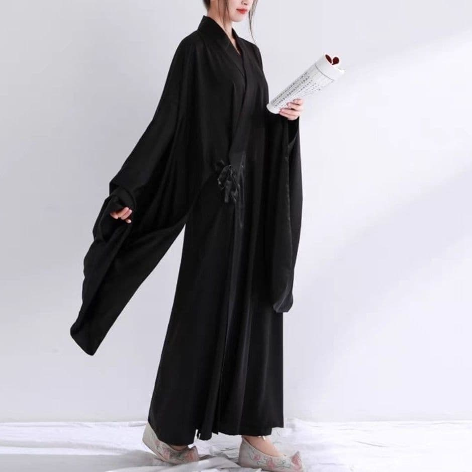 Hanfu made in Ming Dynasty with lined robe and lining, versatile Taoist robe, round collar robe, straight bottom, men's and women's cross-collar middle coat, large sleeves red
