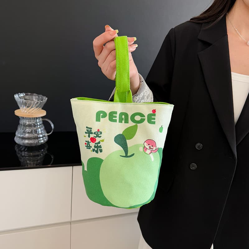 Large Capacity Cartoon Canvas Bucket Bag Underarm Bag Gift Bag Outing Mommy Cute Canvas Bag Women's Bag
