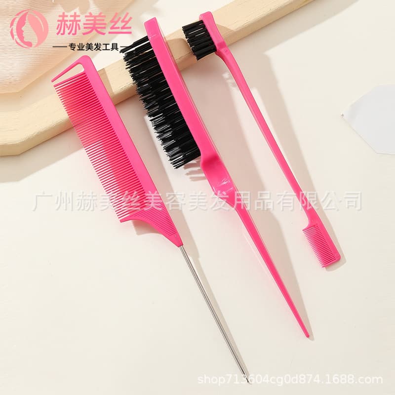 Professional Hairdressing Tail Comb Three Rows Hair Brush Double Head Styling Tooth Comb Eyebrow Brush Makeup Hair Bun Set