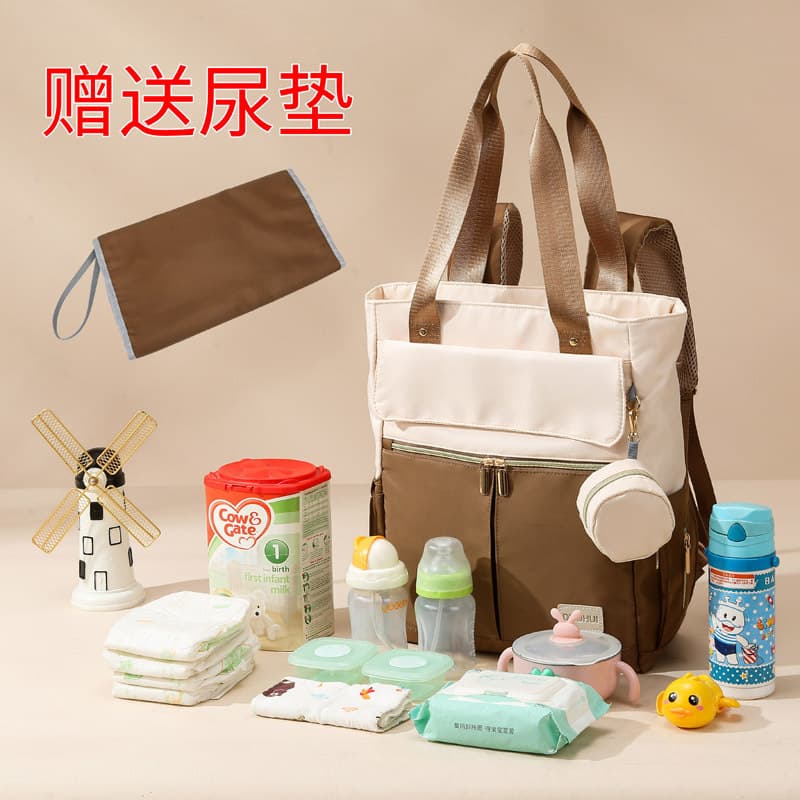 Cross-border new portable mommy bag, multi-functional portable one-shoulder and double-shoulder mother and baby bag, changing pad, large-capacity maternity bag