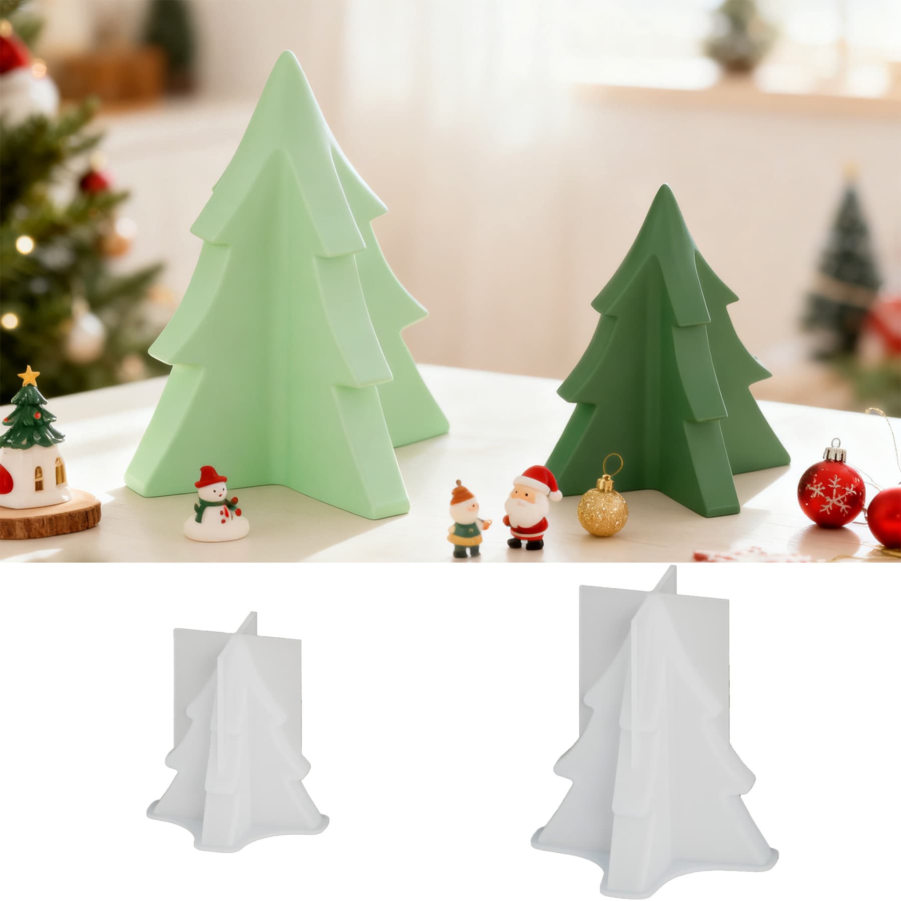 Zongbo DIY Resin Scented Candle Mold 3D Christmas Tree Pendant Decoration Large and Small Silicone Mold