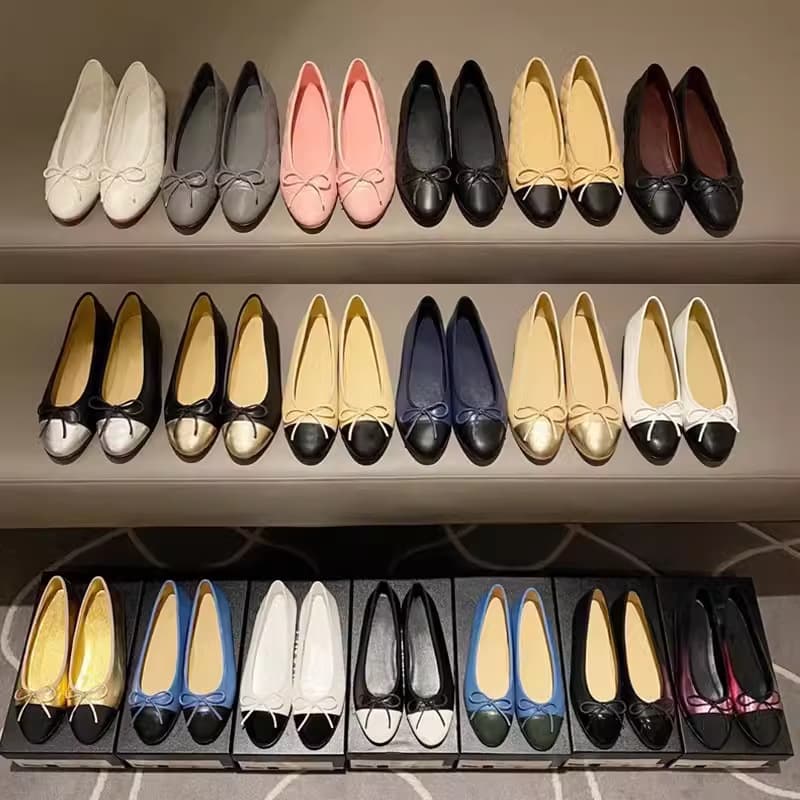 Women's Bow Shallow Mouth 2025 Flat New High-Quality Flats, Round-Toe Ballet Flats, Fragrant Genuine Leather Color-Block