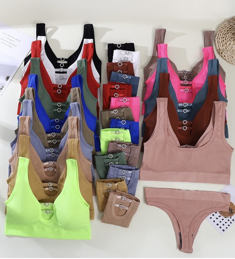 Amazon Seamless European and American Lingerie Set Sexy Sports Bra Hollow Out Camisole Lingerie Set