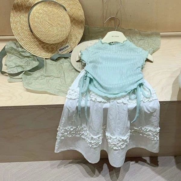 Korean children's clothing 2024 summer new style girls suit little girl stylish sleeveless vest top gray skirt