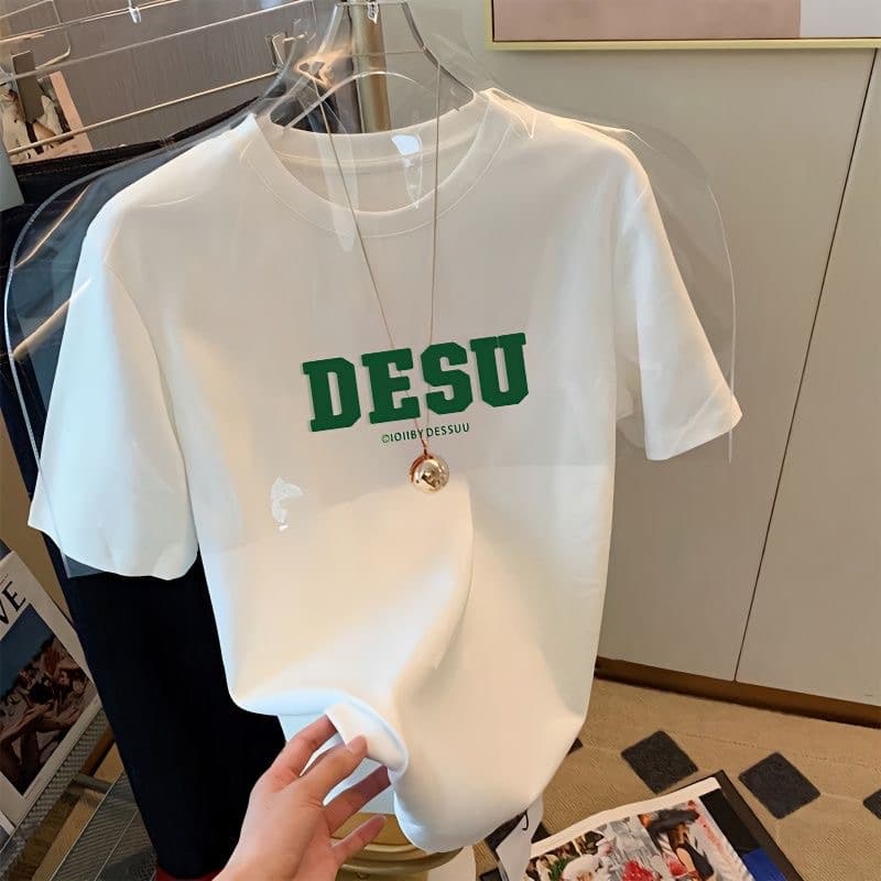 Short-sleeved T-shirt white letter printed T-shirt for men and women summer trend versatile loose couple tops casual and versatile