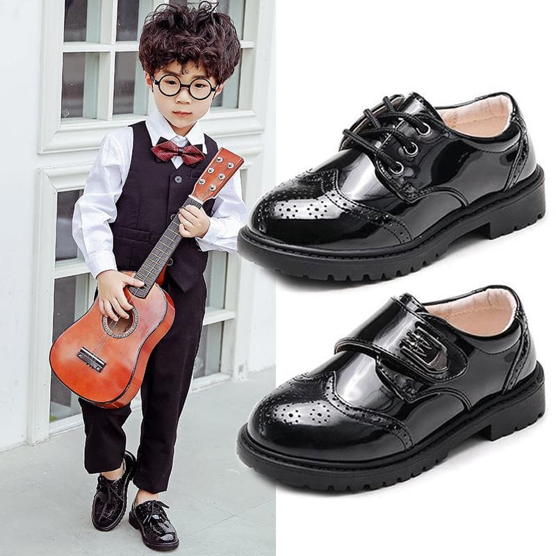 2025 Spring Boys' Black Dance Leather Shoes, British-style for Baby Elementary School Students and Flower Boys' Performance Shoes