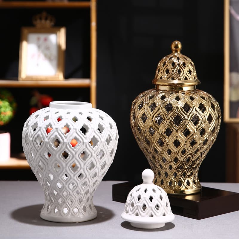 Nordic white hollow series ceramic general jar ornaments home decoration living room desktop crafts high-end