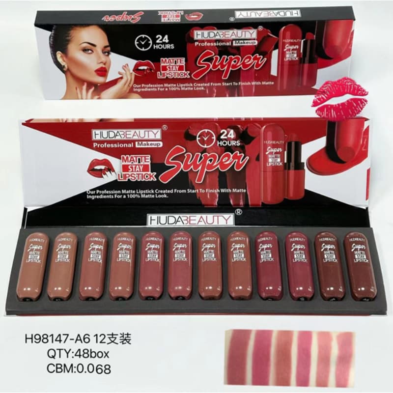 HUDA Huda Beauty BEAUTY A box of 12 sets of makeup ready-made lipstick for whitening and long-lasting makeup