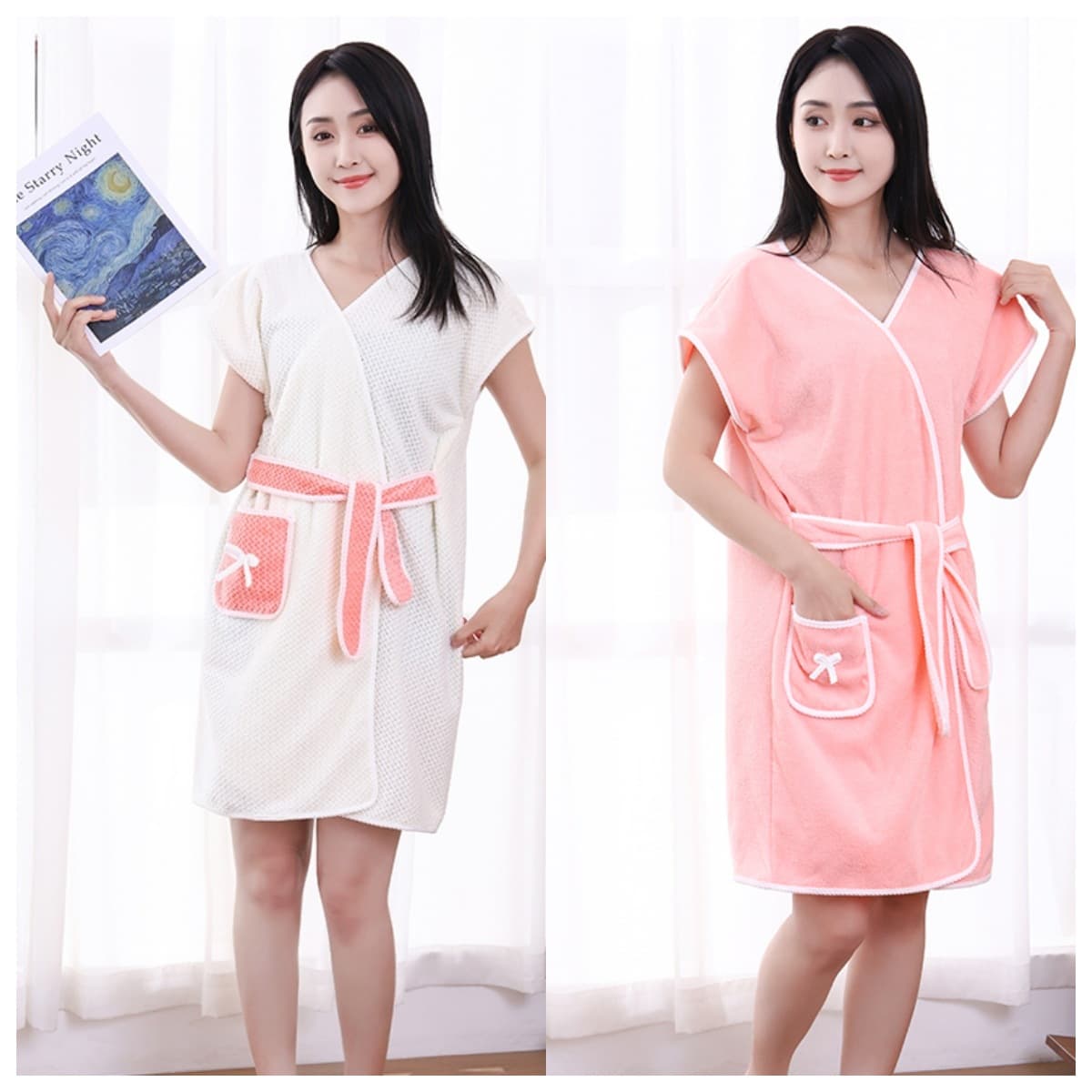 Coral Fleece Absorbent Women's Fashion Wearable Bath Dress Comfortable Home Bath Towel Non-Shedding Soft Long Bathrobe Bath Dress