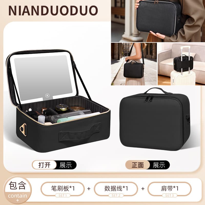 Cross-border Women's Cosmetic Storage Bag, Travel Portable Makeup Case with LED Large Capacity Mirror, New Style Makeup Bag