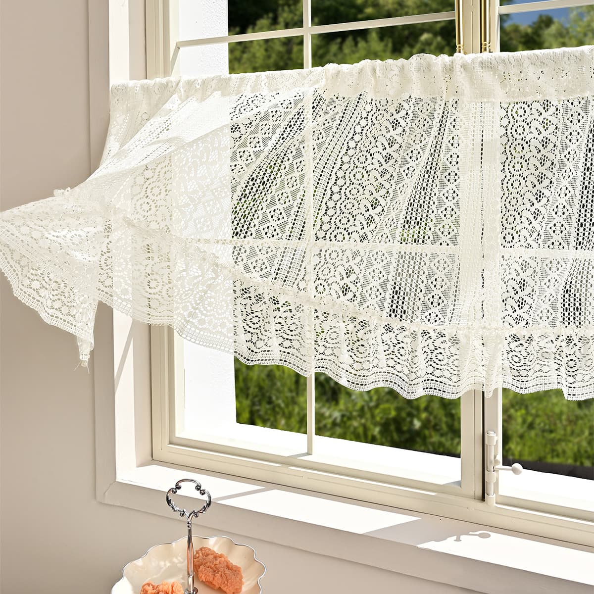 Cross-Border Herringbone Lace Window Screen Herringbone Bottom Lace Rod Kitchen Partition Curtain Coffee Curtain Short Curtain Temu Dropshipping