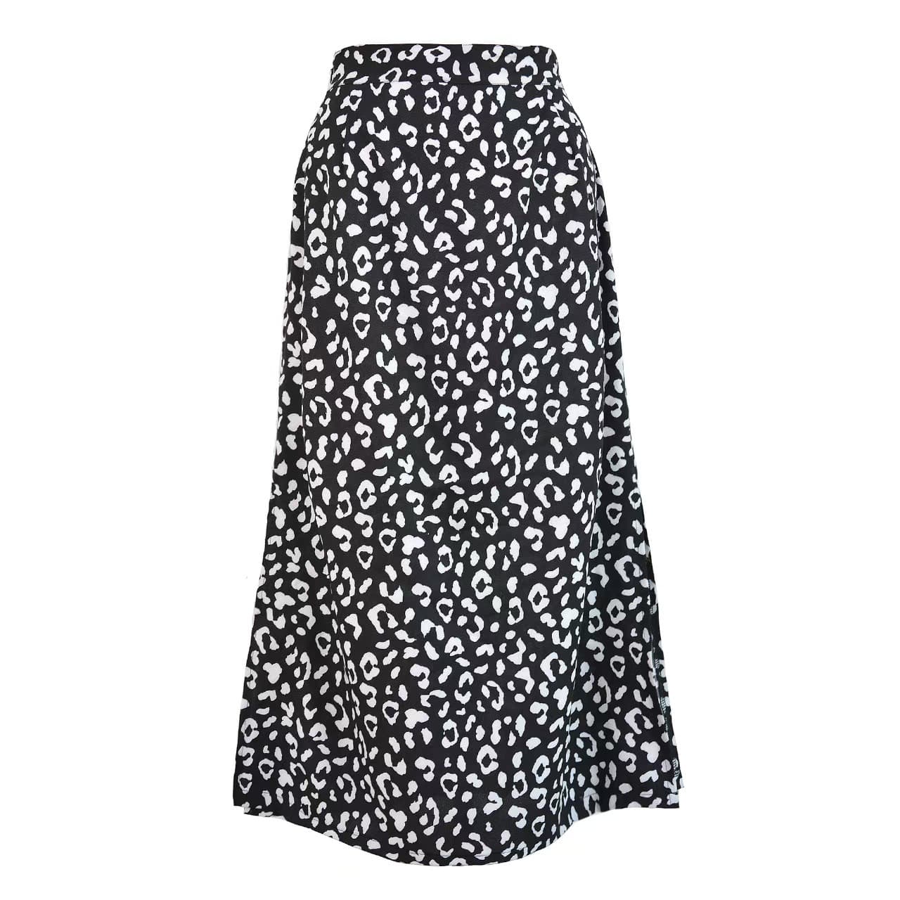 2025 spring and summer cross-border women's leopard print chiffon print slit skirt European and American sexy zipper high waist mid-length skirt