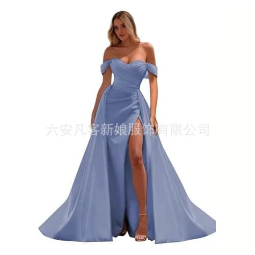 European and American Evening Dress One-Shoulder Satin 2026 New Split Long Train Banquet Runway Export Dress
