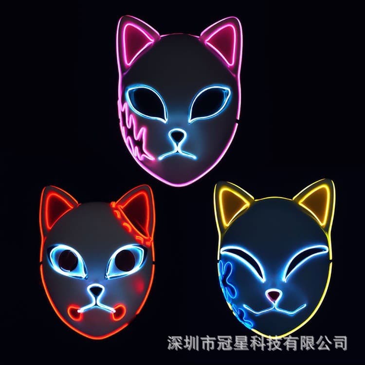 EL Wire Demon Slayer Glowing Mask, Cat Face Mask with EL Wire for Halloween EL Wire Masks