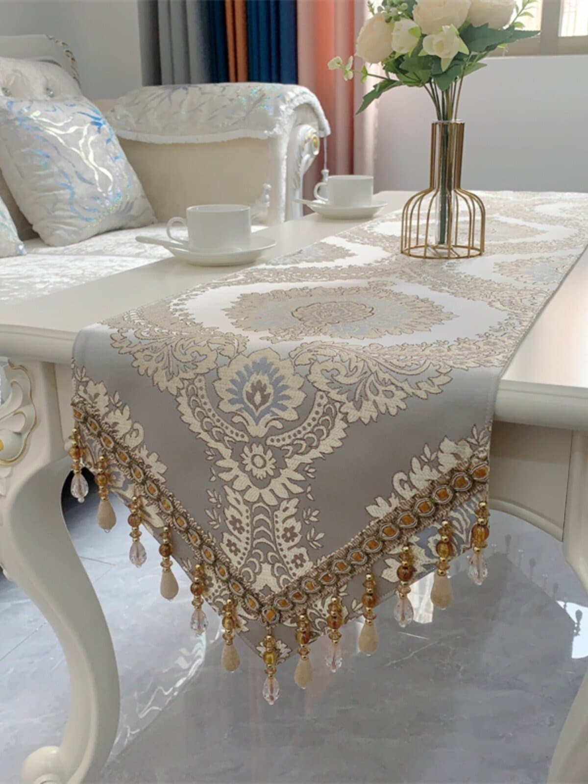 European Style Table Runner Light Luxury American Simple Coffee Table Dining Table TV Cabinet Modern Bed Runner Customizable Cover Cloth Satin F^