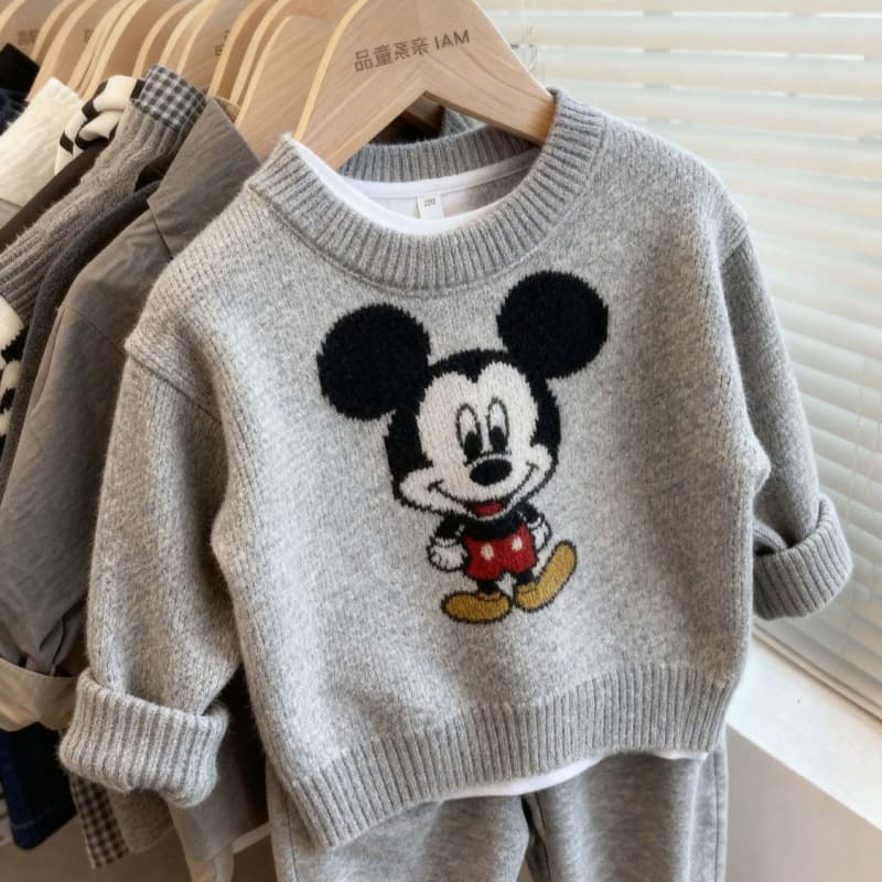 Stylish Knitted Sweater for Boys and Girls, Korean Style Kids' Super Cute Mickey Mouse Jacquard Sweater, Soft and Cozy Pullover Base Layer