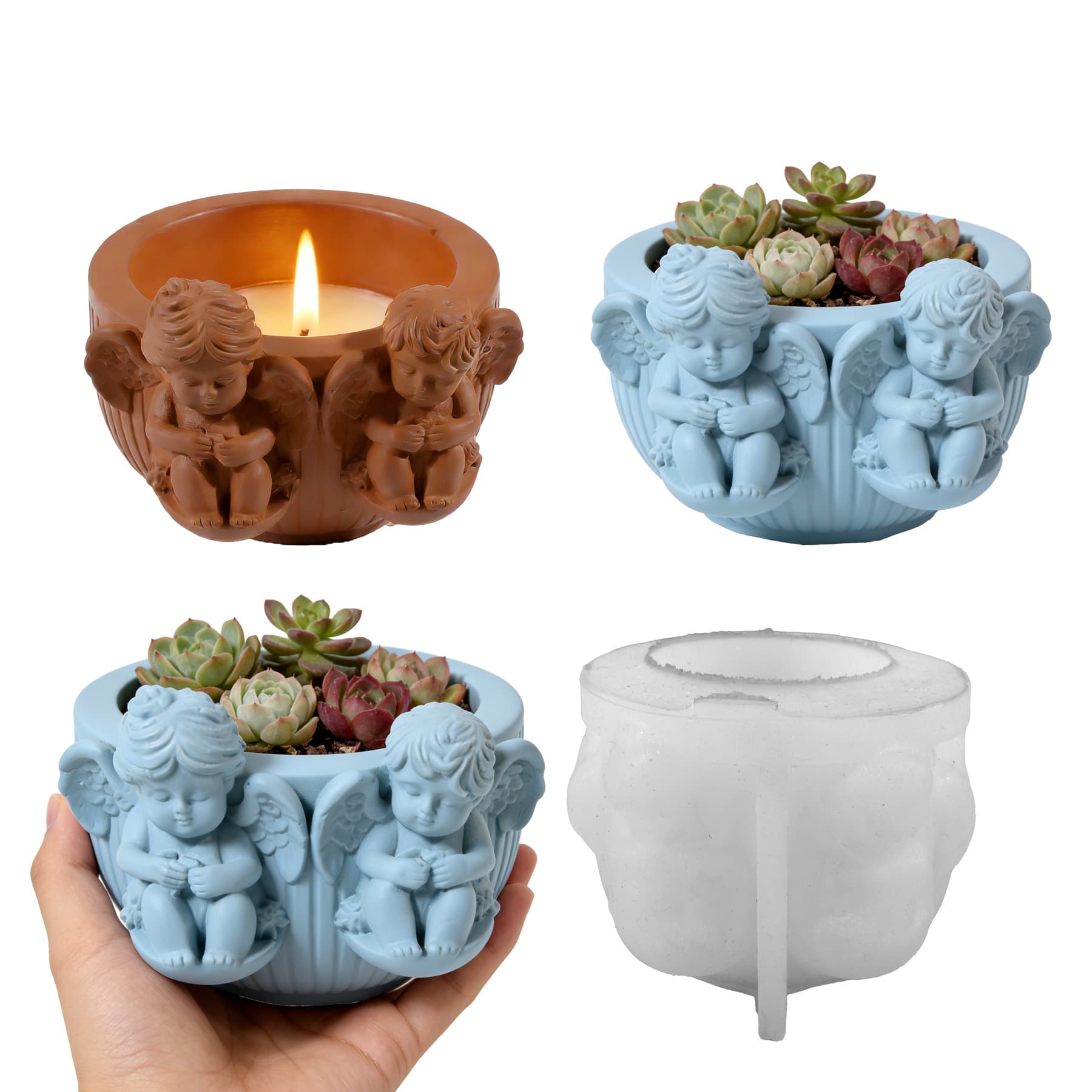 New Cross-border Embossed Cupid Candle Cup Silicone Mold, Handmade DIY Winged Angel Boy Storage Bowl