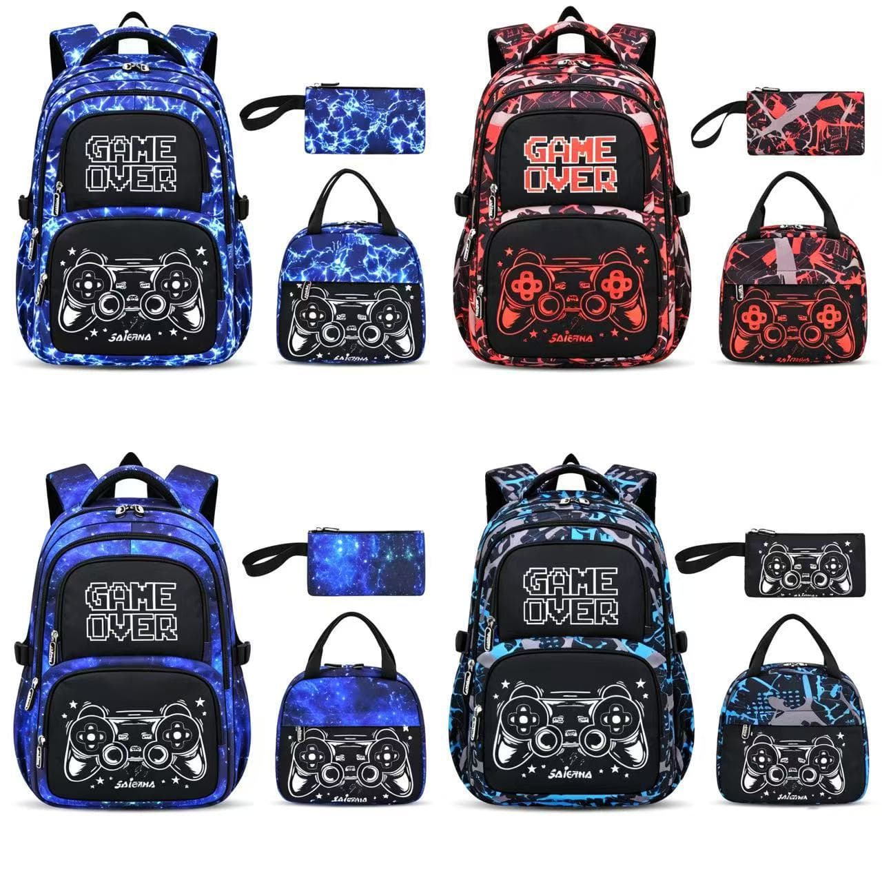Foreign trade backpack three-piece set student schoolbag boys and girls large capacity backpack high-value spine protection backpack