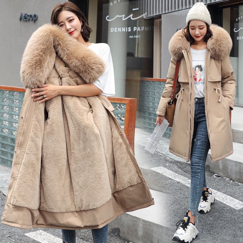 Parka Women's Winter 2025 New Slimming Down Cotton Jacket Fashion Versatile Fleece-Lined Thick Fur-Integrated Coat