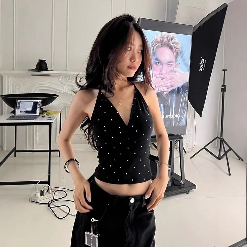 Polka dot printed crop top for women