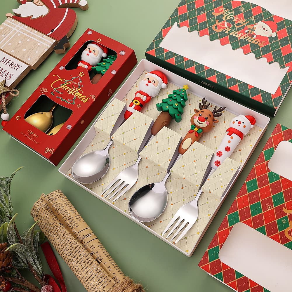 Cross-border Christmas spoon and fork cutlery set Cute doll Santa Claus Christmas tree spoon and fork gift box set