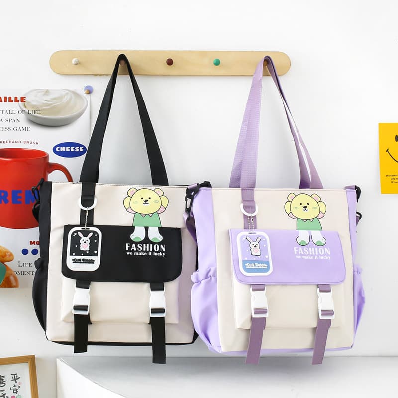 High Aesthetic Color Block Handheld Shoulder Bag Women Large Capacity Tutoring Student Class Casual Fashion Crossbody Bag Extra Classes Bag