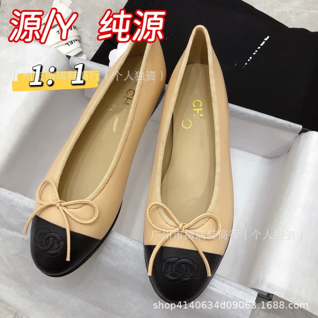 Women's Ballet Flats in Little Fragrance Style, Sheepskin Leather with Bow, Round Toe, Slip-On, Korean-style Shallow Mouth, Versatile Casual Shoes