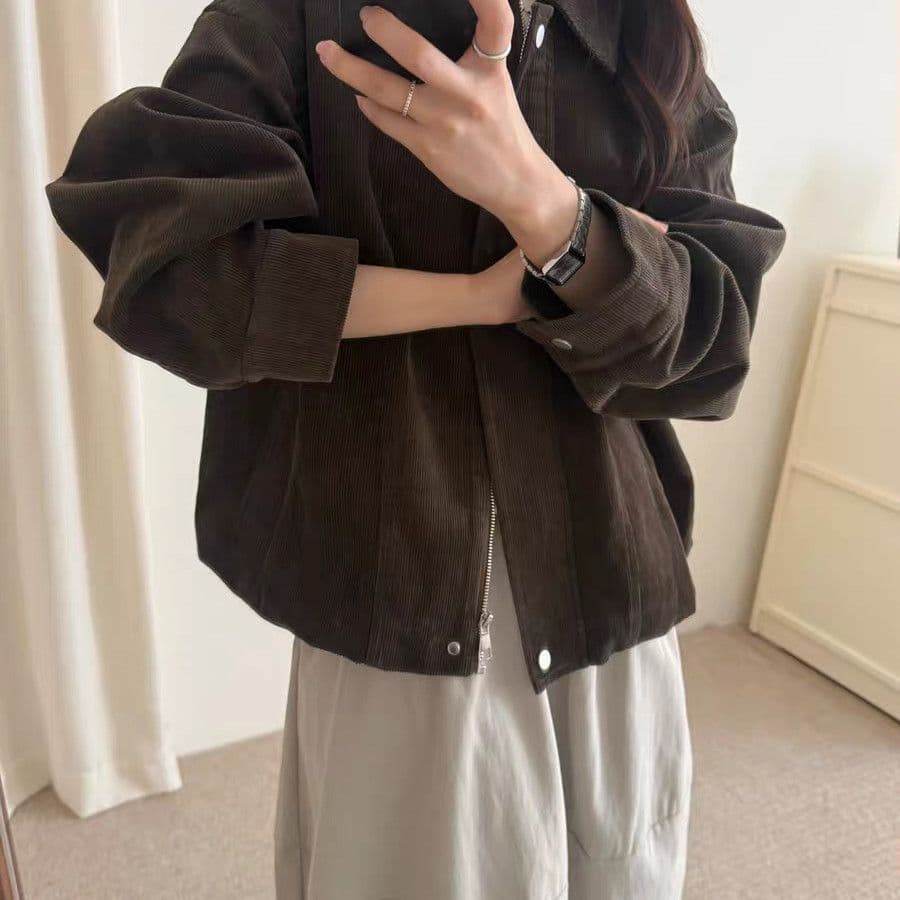 American Retro Workwear Spring/Autumn Corduroy Turn-down Collar Short Jacket New Loose Fit Coat for Petite Frames Purple New Arrival