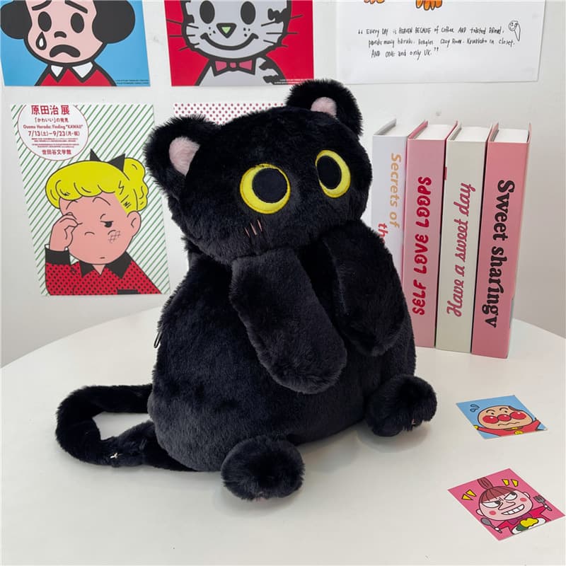 2026 cross-border new plush bag sweet and cute black cat backpack girl college style doll bag