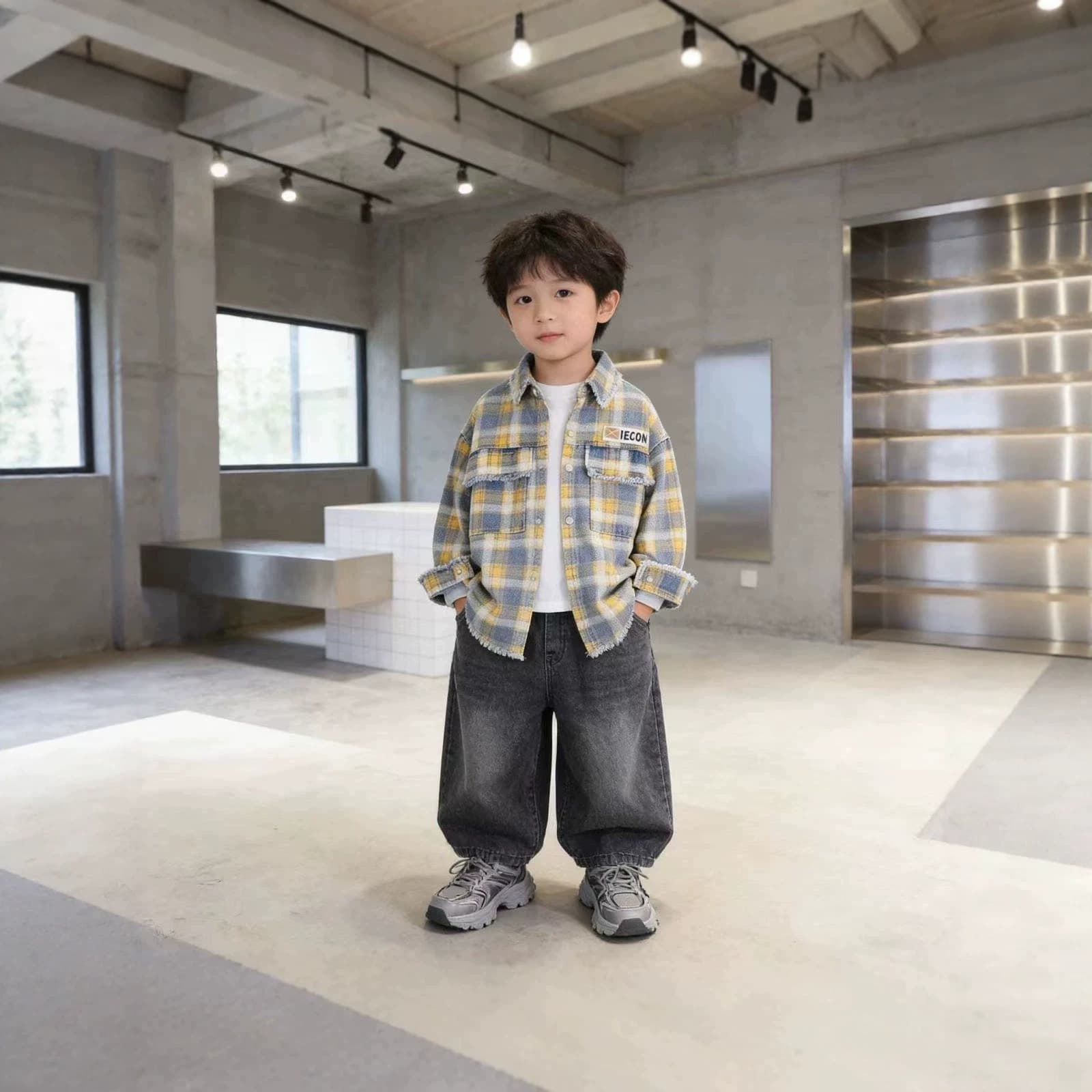 Children's Denim Shirt Boys' Autumn Plaid Shirt 2026 New Baby Spring and Autumn Thin Coat Children's Top