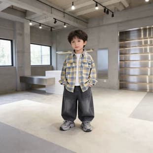 Children's Denim Shirt Boy Autumn Plaid Shirt 2026 New Baby Spring and Autumn Thin Jacket Small Child Top