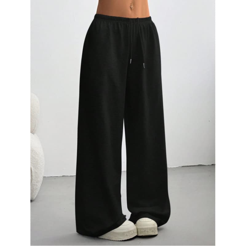 Versatile High-Waisted Drawstring Casual Wide-Leg Loose Straight Pants Simple Solid Color Sports Sweatpants for Women European and American Style