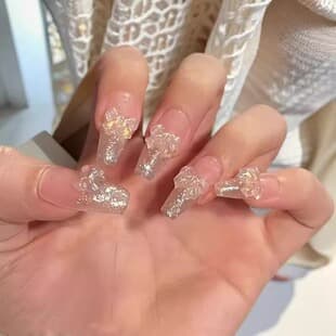 Medium-long press-on nails, premium minimalist style, student-friendly whitening fake nail tips, wearable nail art