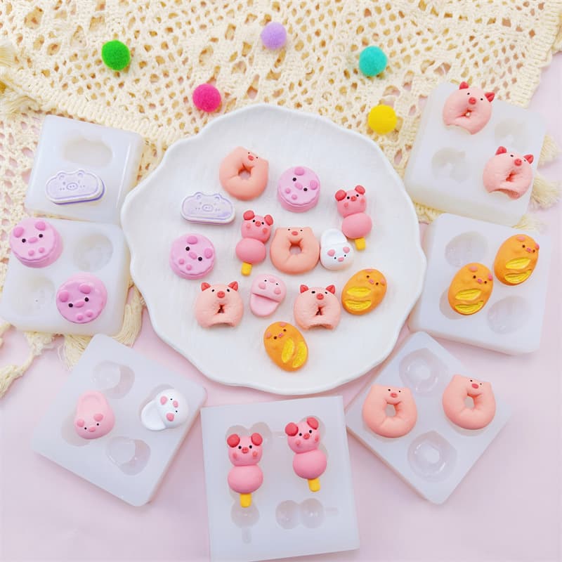 Multiple Cute Cartoon Pig Food Play Silicone Mold, Small Nose Pinch Mold, DIY Resin Epoxy, Hot Wax Seal Mold