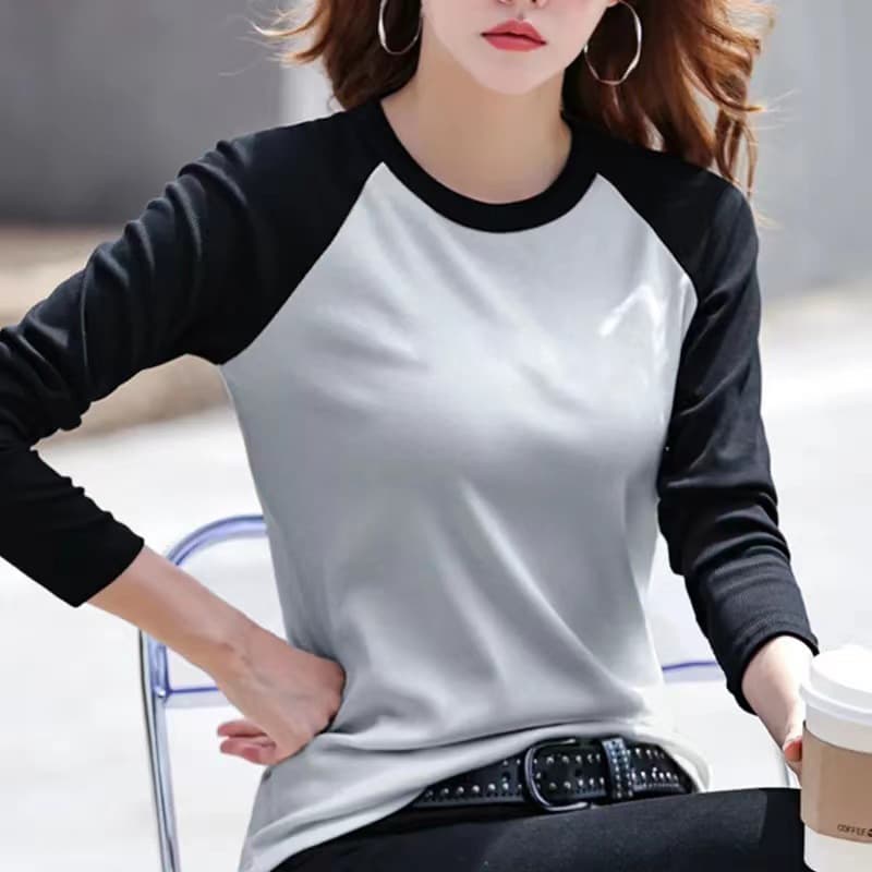 New autumn winter thickened thermal De'erlun base layer top women round neck color block inner wear long-sleeve T-shirt women top