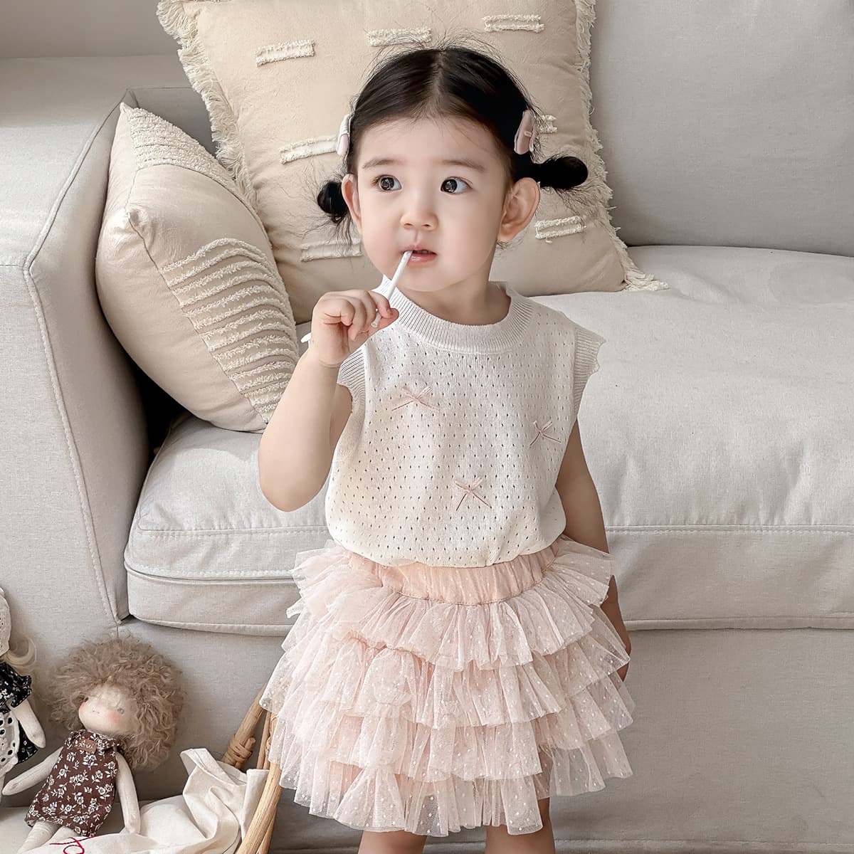Baby girl vest skirt suit summer style baby clothes girls mesh skirt split two-piece set for going out