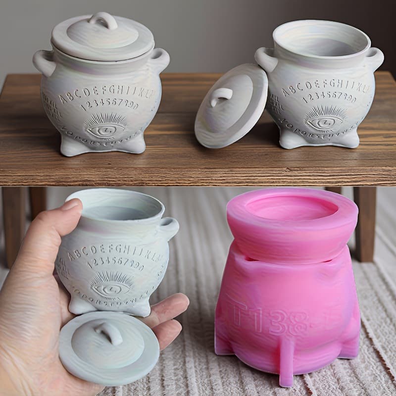 Witch Jar Plaster Cup Mold Wizard Jar with Lid Pen Holder Candle Cup Plaster Concrete Mold Epoxy Resin