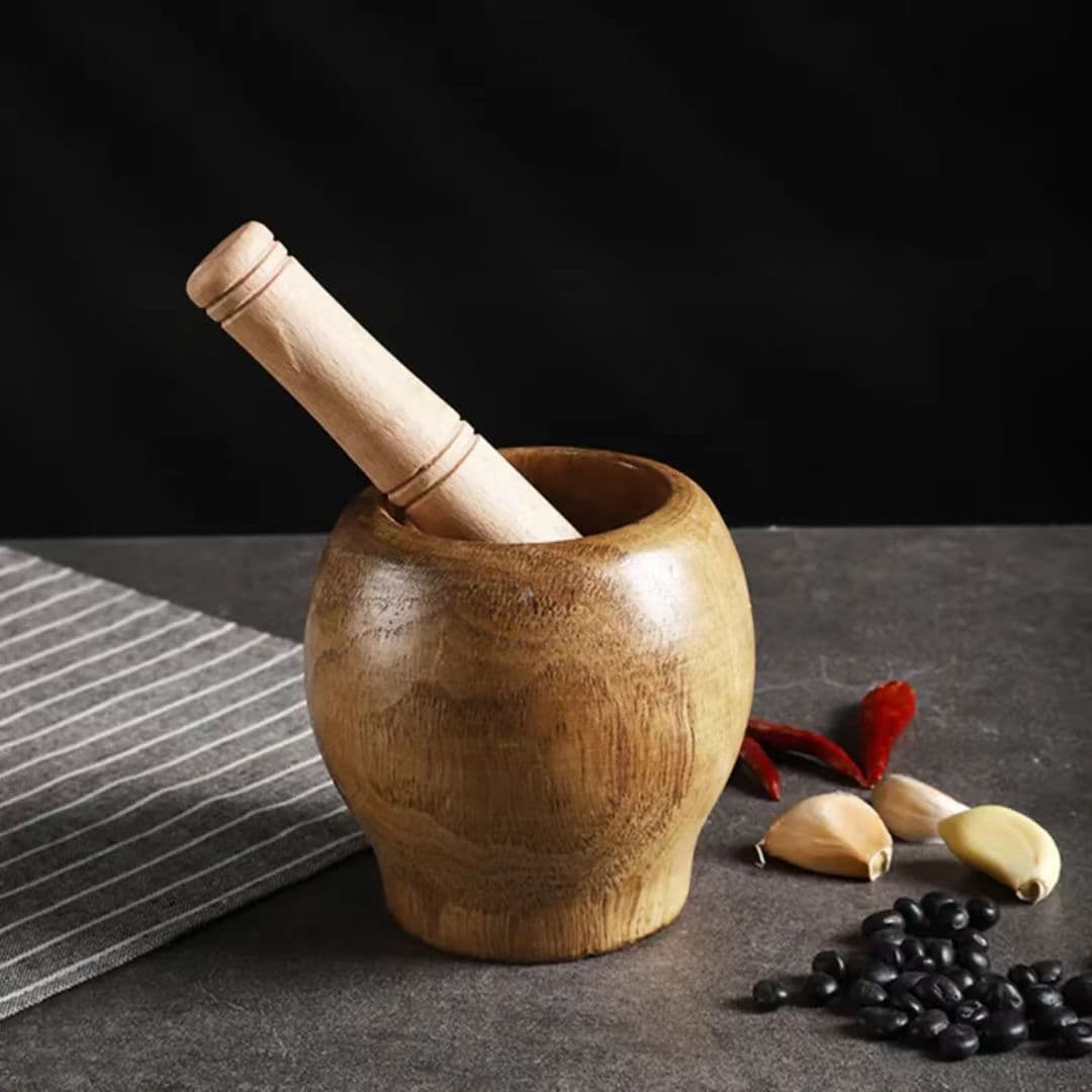 Bamboo Garlic Masher Pot, Garlic Grinder, Traditional Garlic Crusher, Mortar and Pestle, Manual Creative Garlic Masher