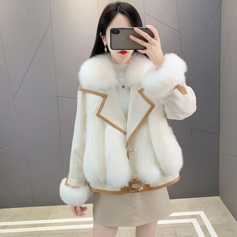 2025 Winter New Suede Fox Fur Haining Fashion Down Jacket Short Coat