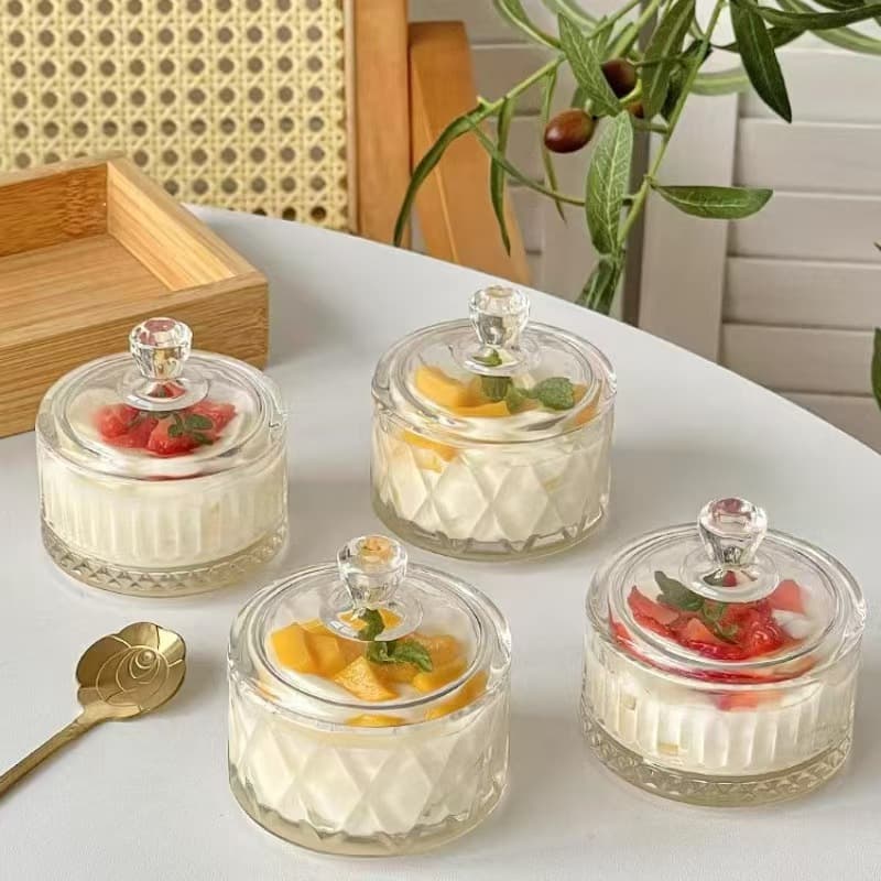 Patterned Creative Glass Jars Manufacturer Wholesale Creative New Glass Sugar Jars Sword Pattern Vertical Stripes Candy Storage Jars
