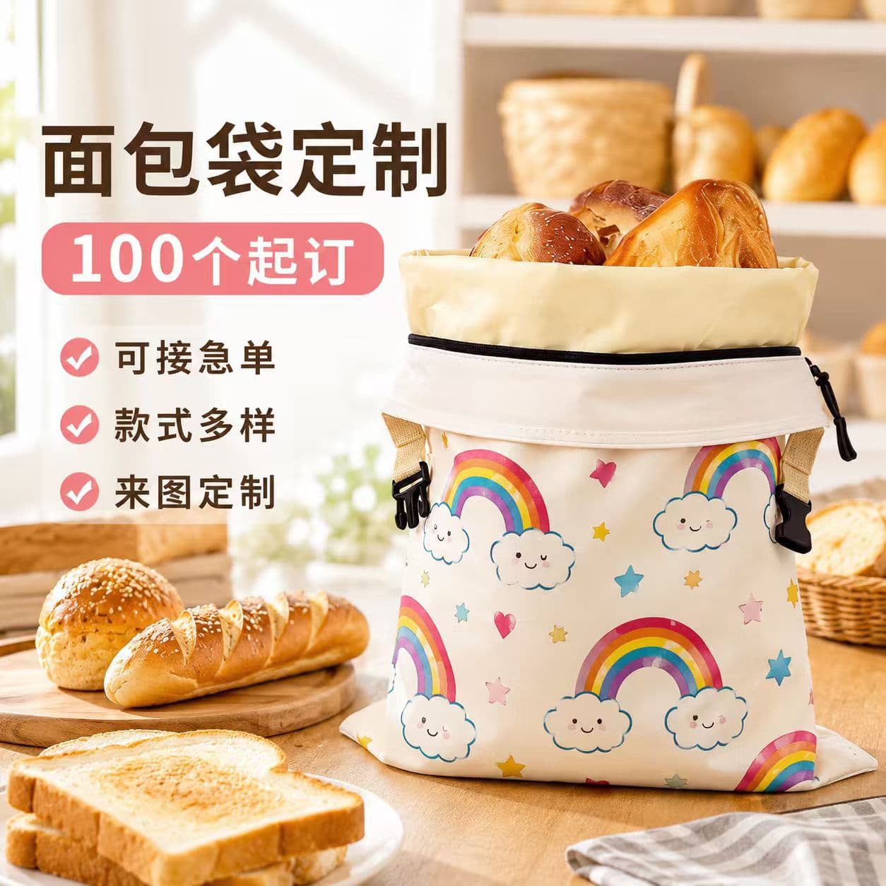 Cross-border export pure cotton beeswax bread bag custom European bread toast baguette reusable food storage bag