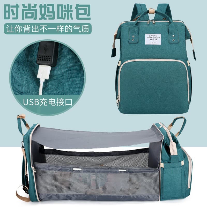 Upgraded Multifunctional Foldable Diaper Bag, Large Capacity, Portable Baby Travel Backpack