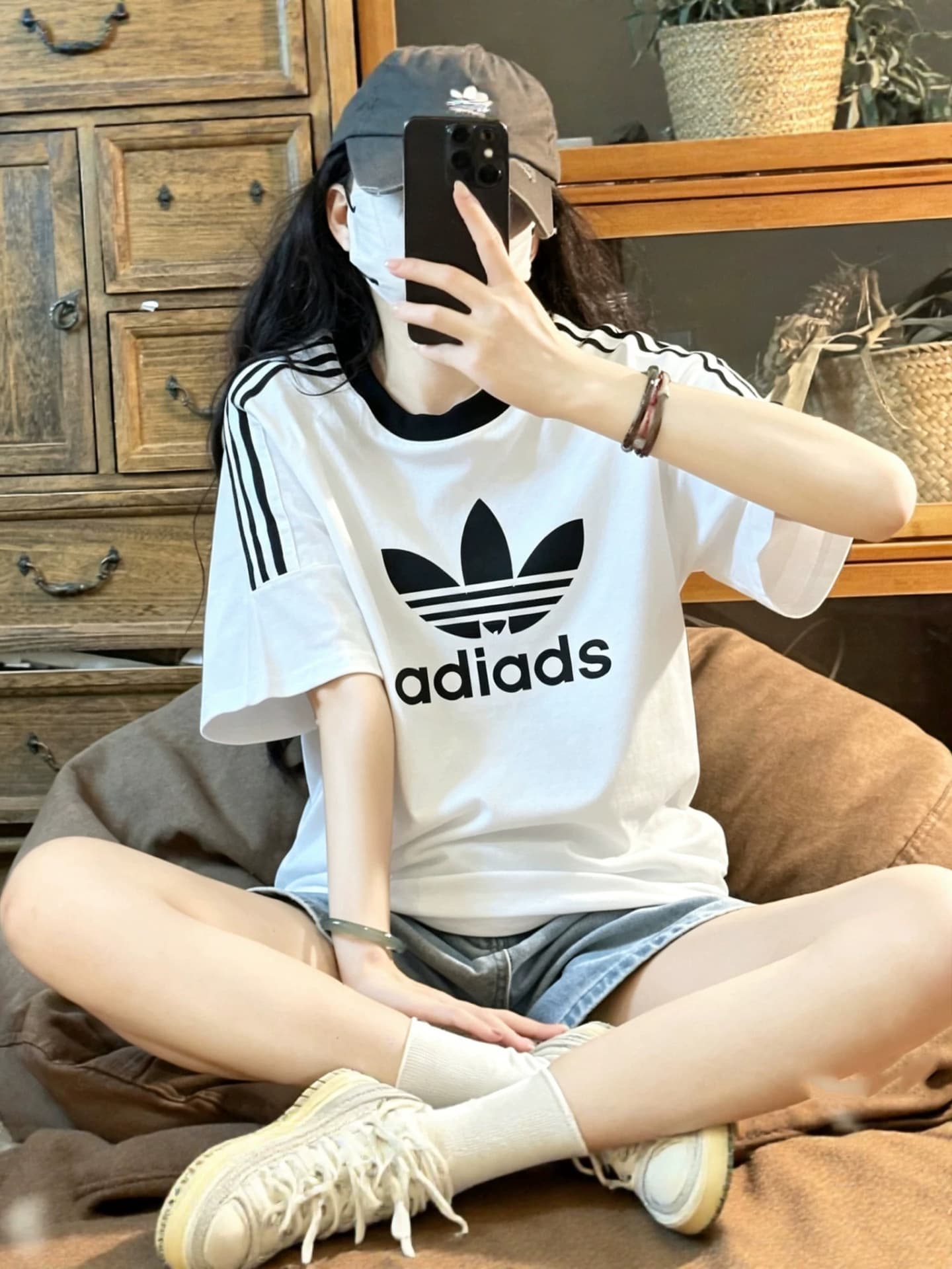 2026 cross-border hot selling clover same style 210g pure cotton T-shirt American fashion brand retro three stripes round neck short sleeves