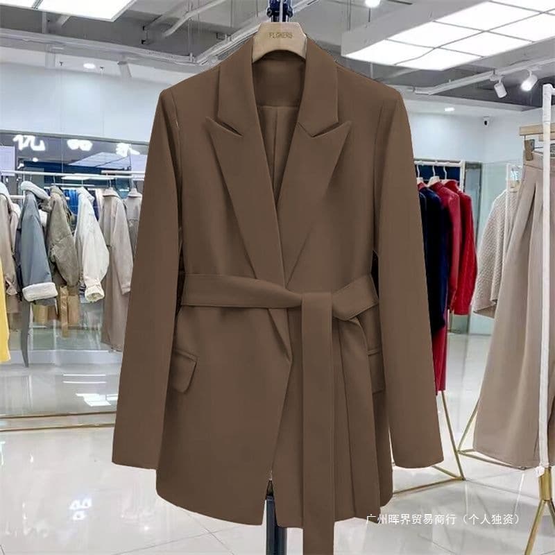 2025 Spring/Autumn Commuter Black Tie Blazer for Women, Professional Light Luxury Retro Mid-Length Trendy Suit Jacket