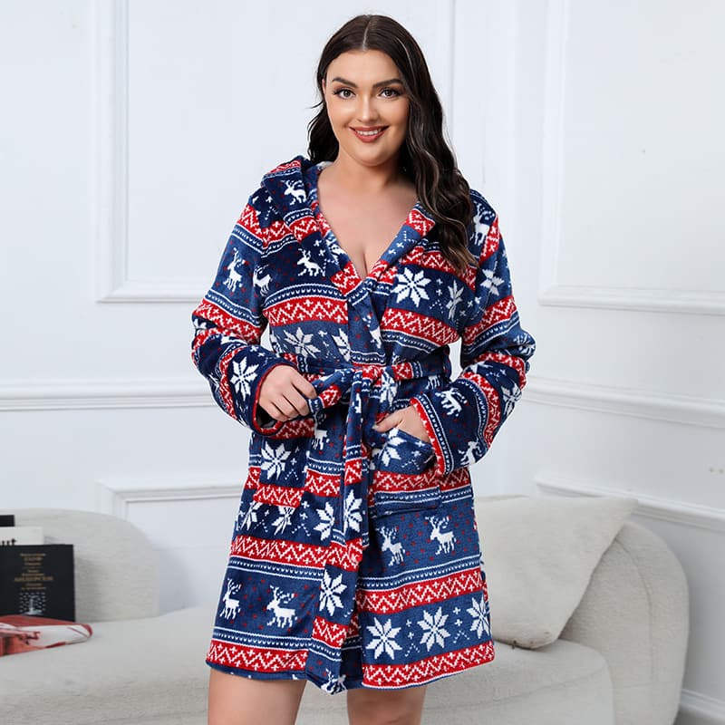 Amazon's Best-Selling Nordic Deer-Patterned Plus-Size Sleepwear, Warm Loungewear, Bathrobe for Plus-Size Girls