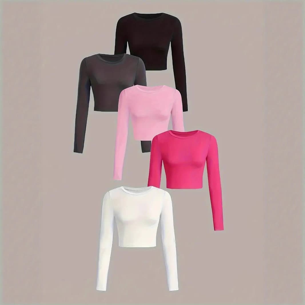 Amazon Best-Selling Women's Fall/Winter Round Neck Cropped Long Sleeve T-Shirt, All Sizes and Colors, Factory Direct Wholesale