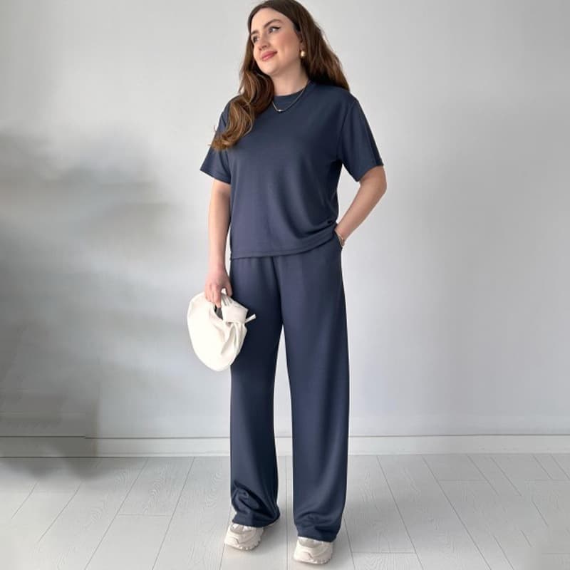 2025 Europe and America Amazon Cross-Border Women's New Solid Color Short Sleeve Jacket with Strap Pocket Straight Pants Suit