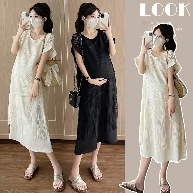 Actual Shot of New Style, Maternity Summer Dress, Casual, Fashionable, Loose and Simple Outer Wear Mid-Length Maternity Dress