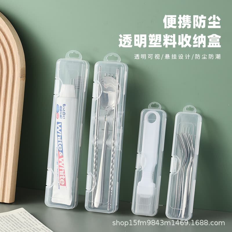 Transparent Chopsticks Box Spoon Storage Case, Portable Thickened Lid Travel Utensil Holder Empty Case Portable Bag